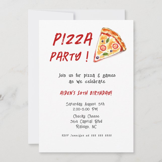 Kids PIZZA Birthday party Invitation (Front)