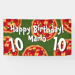 Kid's pizza Birthday party welcome banner sign