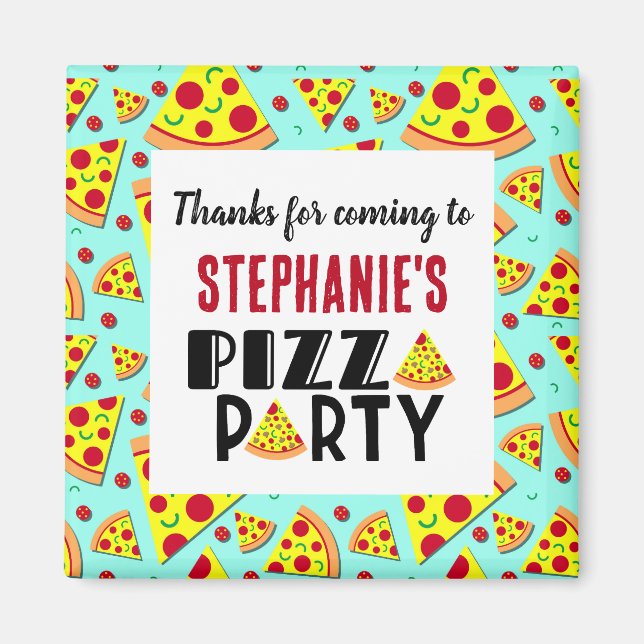Kids Pizza Birthday Thank You Party Favor Magnet (Front)