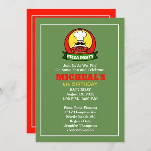 Kids Pizza Party Birthday Invitation