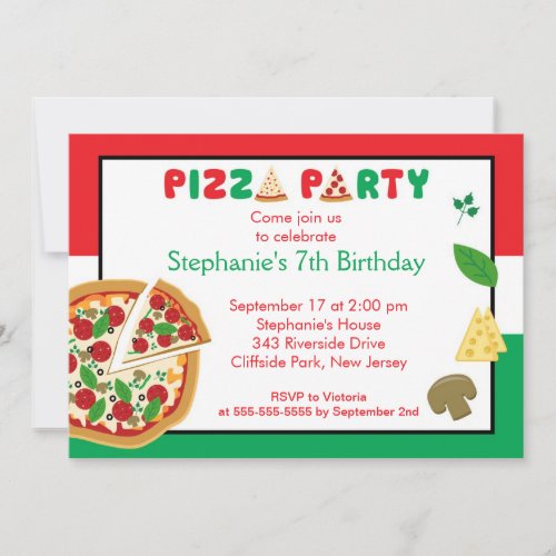 Kids Pizza Party Birthday Party Invitation