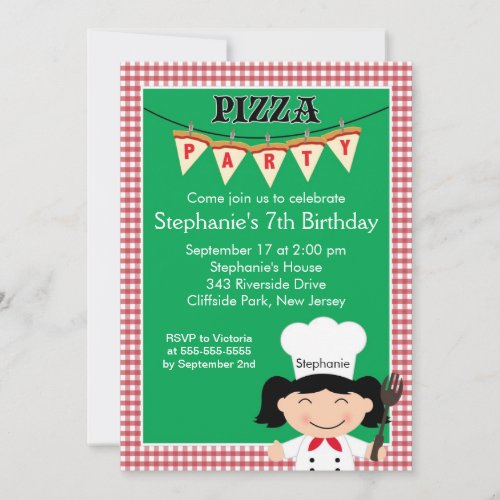 Kids Pizza Party Birthday Party Invitation