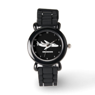 Kids Plane Boys Black Custom Name Watch