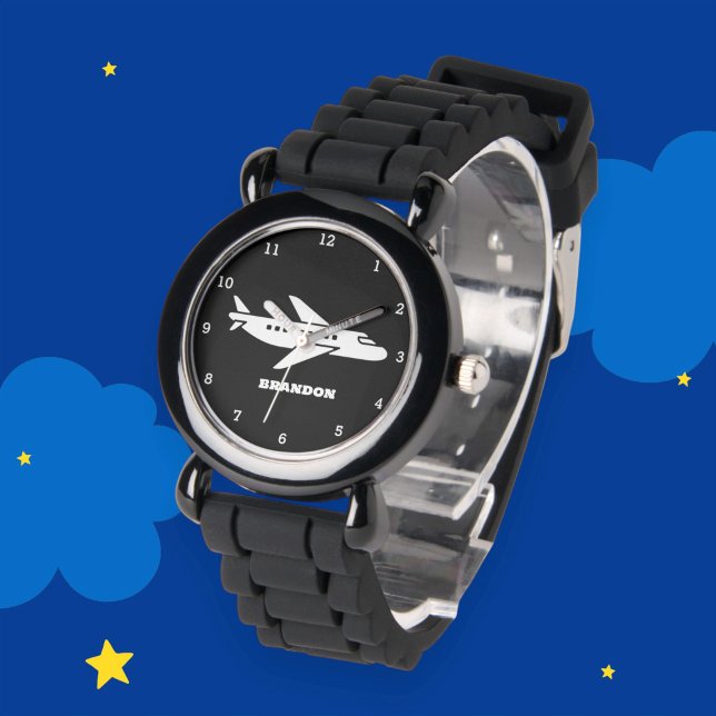 Kids Plane Boys Black Custom Name Watch (Creator Uploaded)