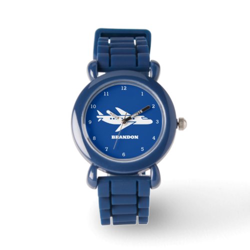 Kids Plane Boys Blue Custom Name Watch