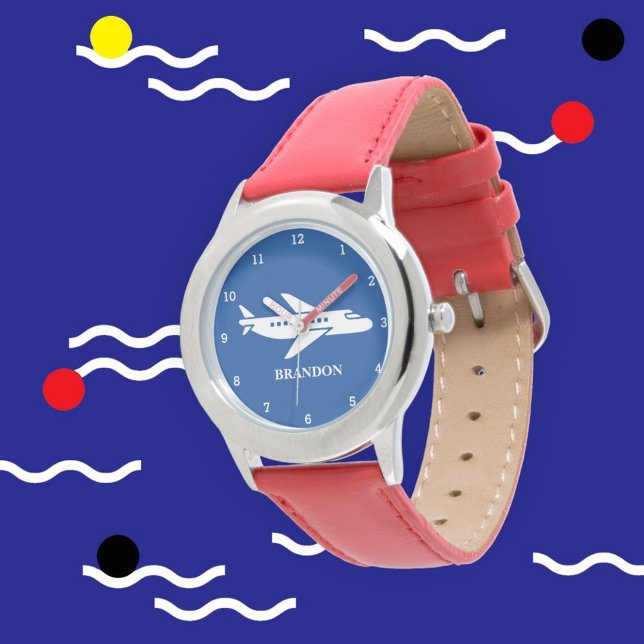 Kids Plane Boys Blue Custom Name Watch (Creator Uploaded)