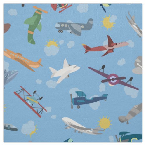 Kids Plane Pattern Flying Airplanes Vehicles Fabric