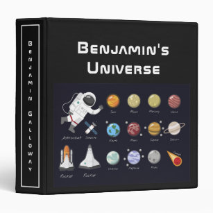 Kids Planets Astronaut Monogram Colorful Universe 3 Ring Binder
