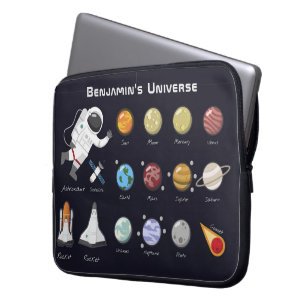 Kids Planets Astronaut Monogram Colorful Universe  Laptop Sleeve