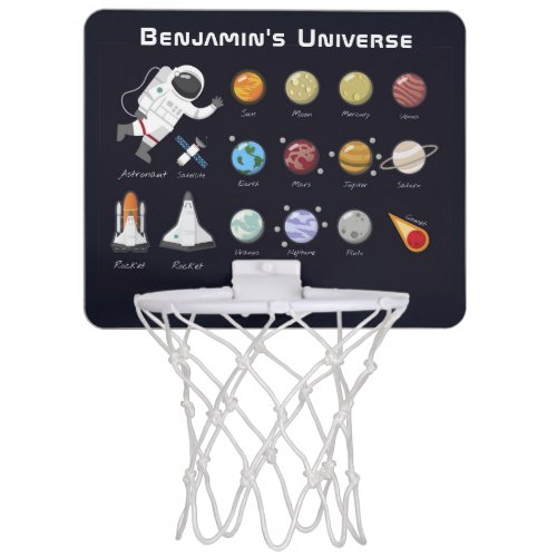 Kids Planets Astronaut Monogram Colorful Universe Mini Basketball Hoop