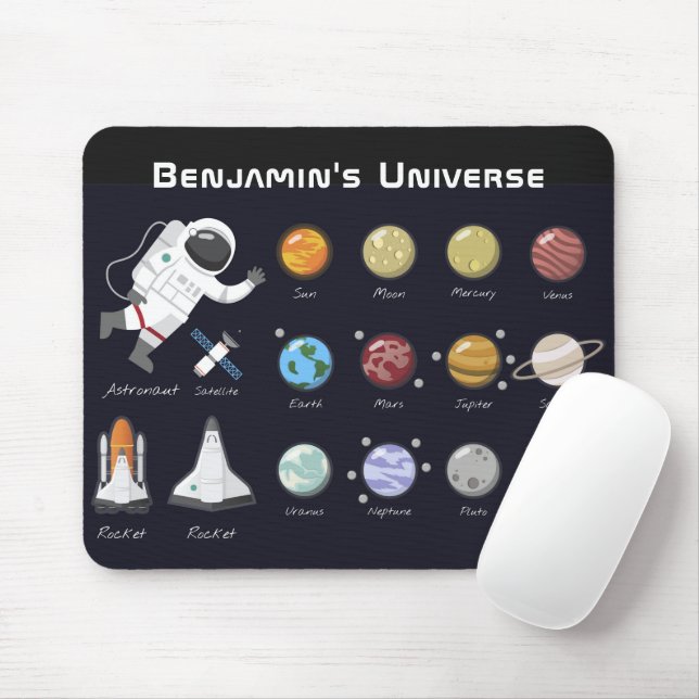 Kids Planets Astronaut Monogram Colorful Universe Mouse Pad (With Mouse)