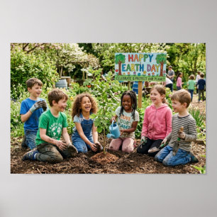 Kids Planting Trees - Celebrate & Protect  Poster
