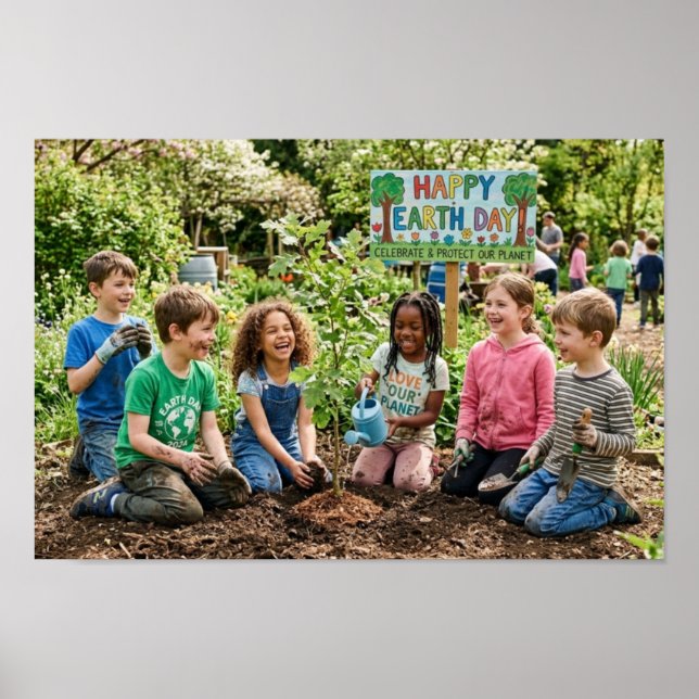 Kids Planting Trees - Celebrate & Protect  Poster (Front)