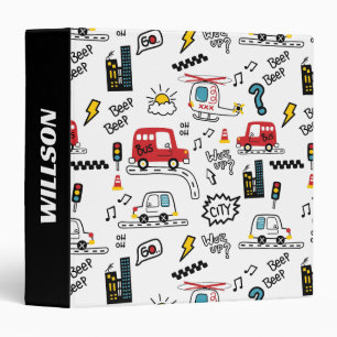 Kids Playful Transport Pattern 3 Ring Binder