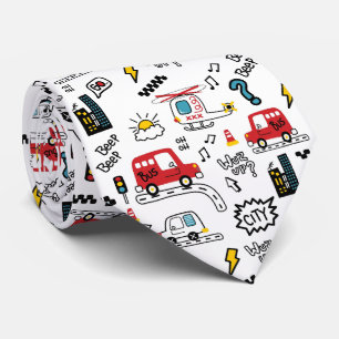 Kids Playful Transport Pattern Neck Tie