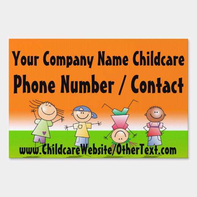 Kids Playing Childcare Daycare Yard Sign (Front)