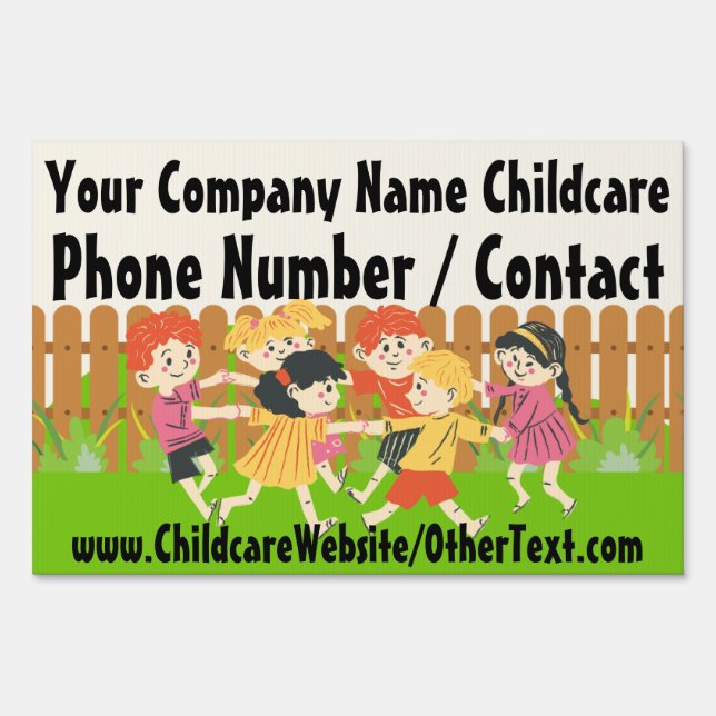 Kids Playing Childcare Daycare Yard Sign (Front)