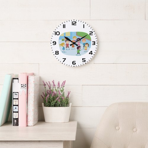 Kids Playing In The Classroom Large Clock