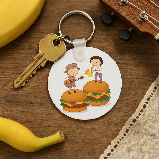 Kids Playing Music on Giant Cheeseburgers  Keychain (Creator Uploaded)