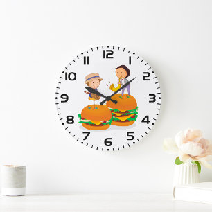 Kids Playing Music on Giant Cheeseburgers Large Clock
