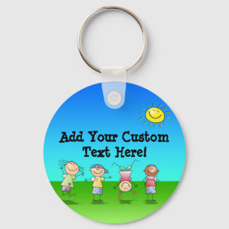 Kids Playing Outdoors on a Sunny Day Keychain