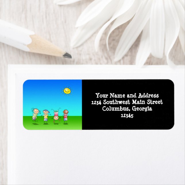 Kids Playing Outdoors on a Sunny Day Label (Insitu)