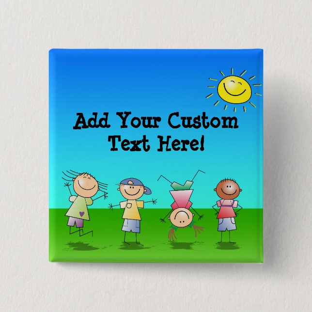 Kids Playing Outdoors on a Sunny Day Pinback Button (Front)