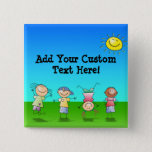 Kids Playing Outdoors on a Sunny Day Pinback Button