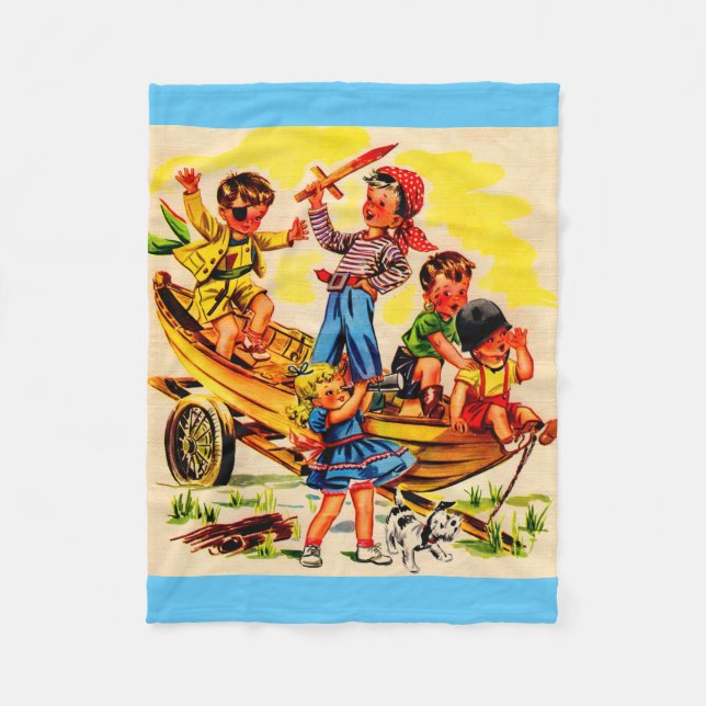 kids playing pirate fleece blanket (Front)