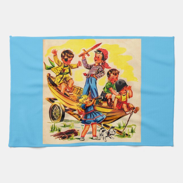 kids playing pirate kitchen towel (Horizontal)