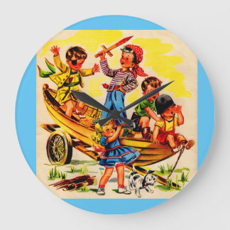 kids playing pirate large clock