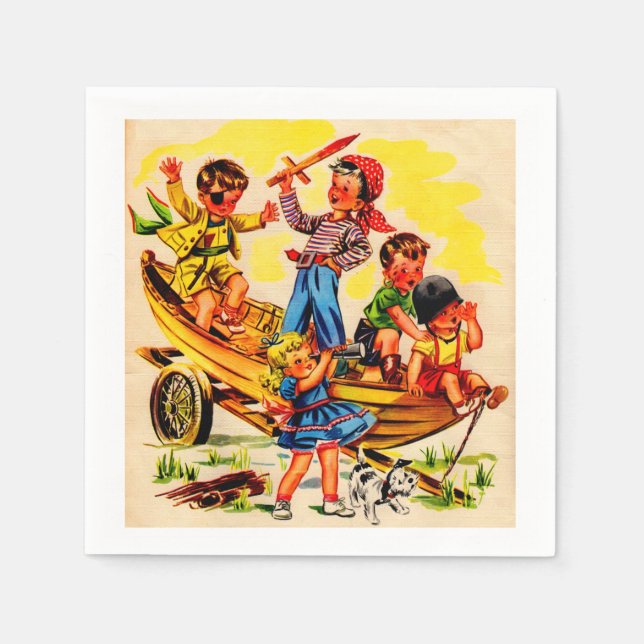 kids playing pirate paper napkins (Front)