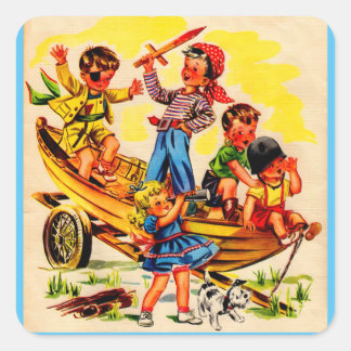 kids playing pirate square sticker
