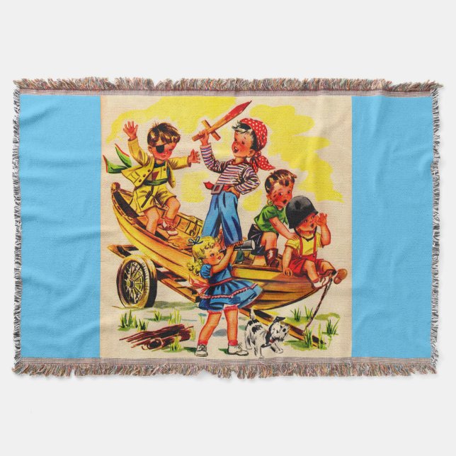 kids playing pirate throw blanket (Front)