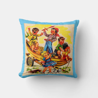 kids playing pirate throw pillow