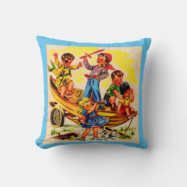 kids playing pirate throw pillow (Front)