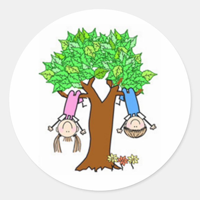 Kids Playing Stick Figures Classic Round Sticker (Front)
