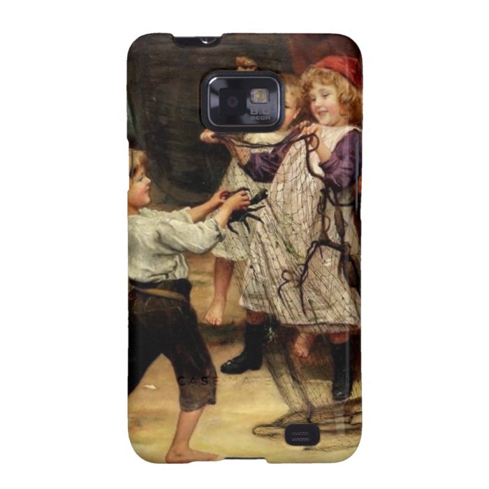 Kids Playing with fishing net beach painting Galaxy S2 Cases