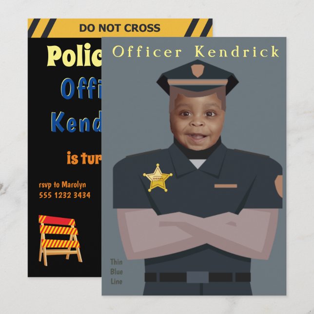 Kids Police Birthday Invitation (Front/Back)