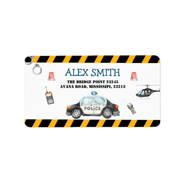 Kid's Police Birthday Party Address Label (Front)