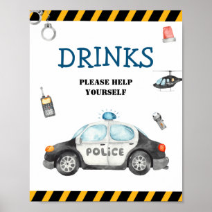 Kid's Police Birthday Party Drinks Sign
