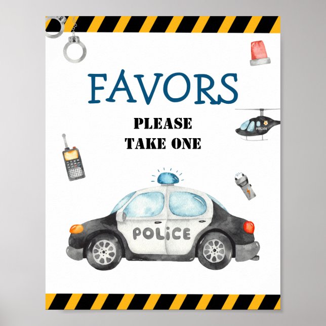 Kid's Police Birthday Party Favors Please Take One Poster (Front)