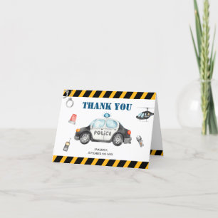 Kid's Police Birthday Party Folded Letterpress Thank You Card