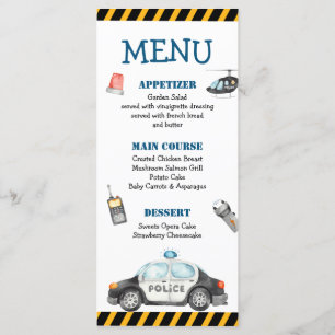 Kid's Police Birthday Party Menu