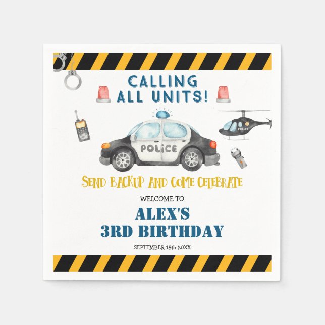Kid's Police Birthday Party Paper Napkins (Front)