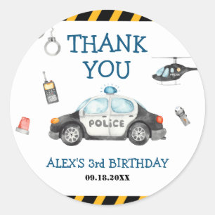 Kid's Police Birthday Party Thank You Classic Round Sticker