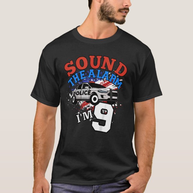 Kids Police Car Policeman Cop 9th Birthday Party B T-Shirt (Front)