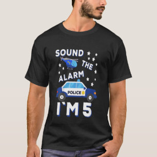 Kids Police Helicopter Sound The Alarm I'm 5 Polic T-Shirt