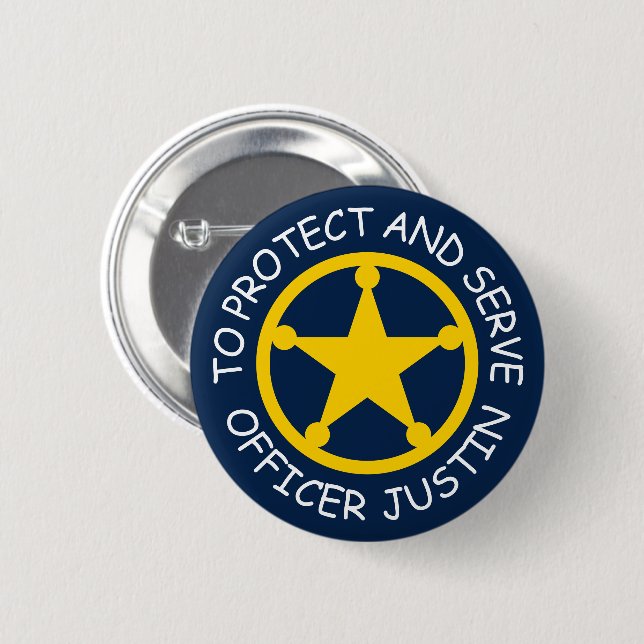 Kid's police officer name badge with sheriff star button (Front & Back)