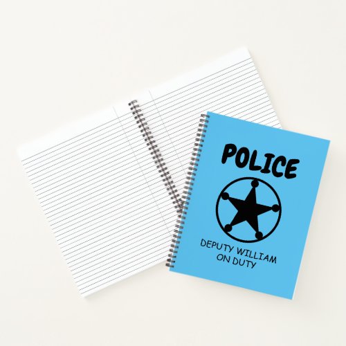 Kids police themed notebook with sheriff star